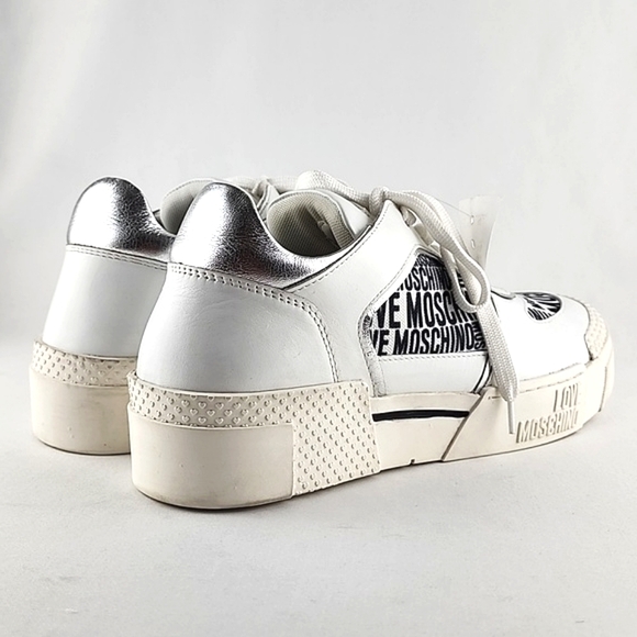 LOVE MOSCHINO Logo Women's White Chunky Low Top Leather Trainers Sneakers Sz 41 - Picture 7 of 16